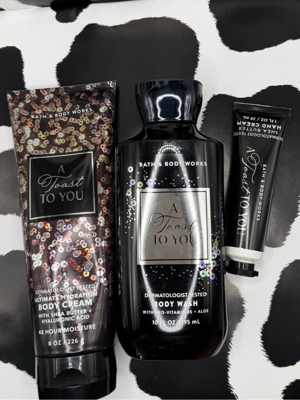Bath & Body Works Black & Silver 'A Toast To You' Body Wash and Cream Set